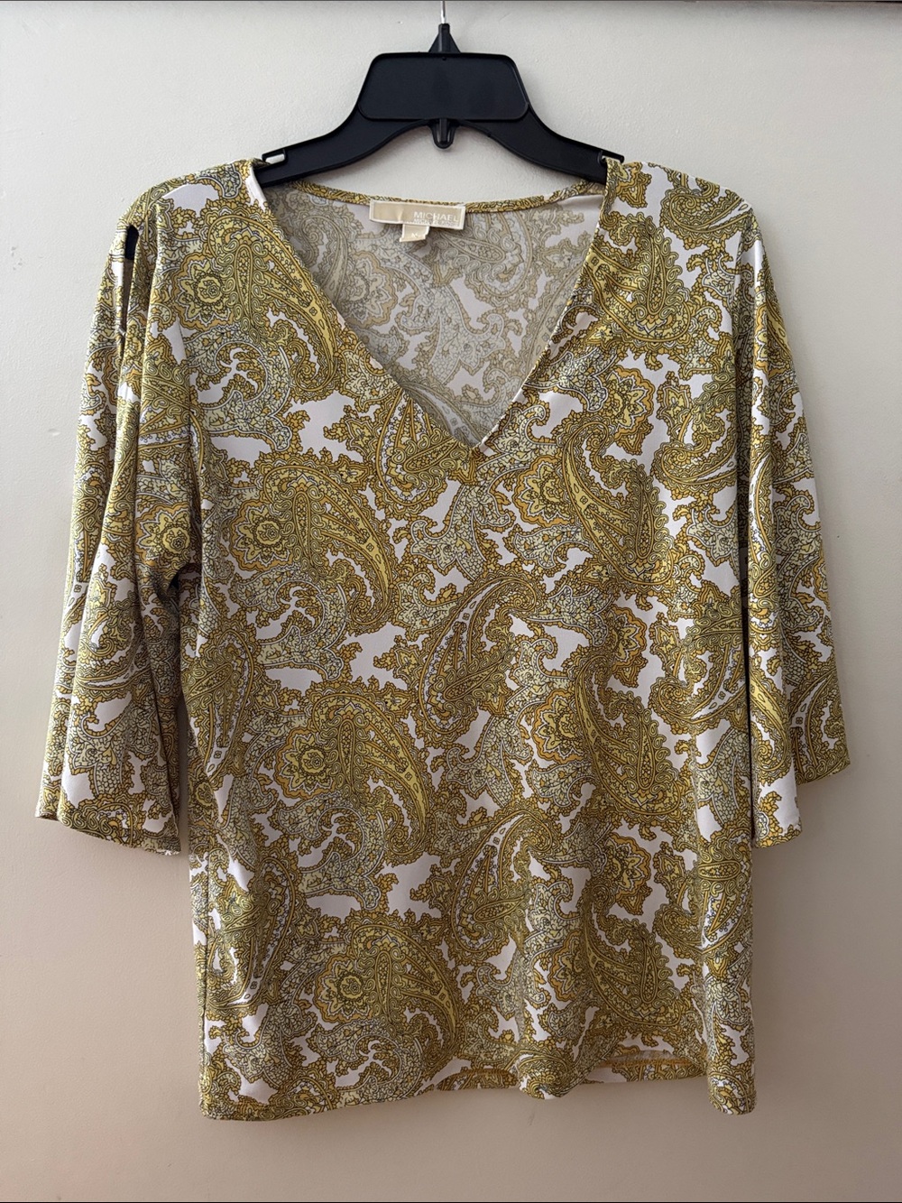 Michael Kors White and Gold Paisley V-Neck Tunic